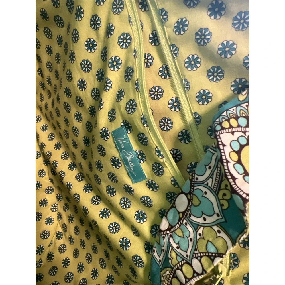 Vera Bradley Peacock Blue Green Floral Wicker Tote Bag Large Mod Straw Shopper - Picture 5 of 5